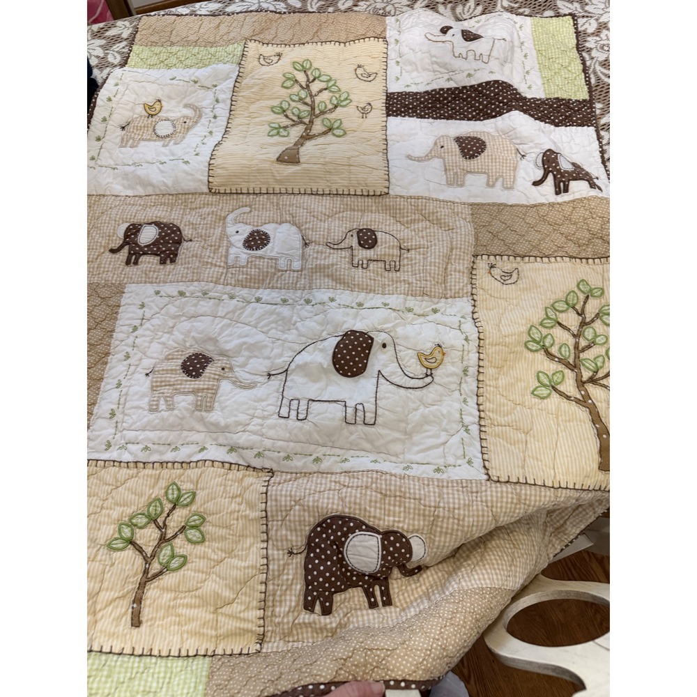Pottery barn elephant Patchwork Quilt Nursery Bedding Gingham Polka Dot 34x47